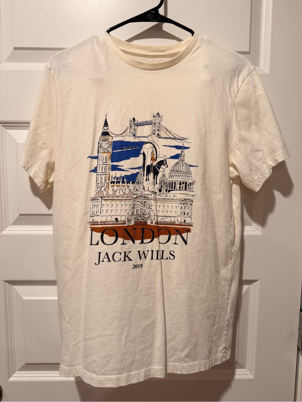 Jack Wills Cream London Graphic Tee with Blue & Brown Print